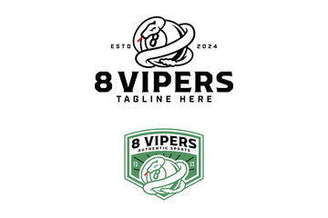 8 billiard ball wrapped serpent, reptile outline logo design. billiard black ball 8 with snake, viper line art logo design set. billiard ball illustration logo for billiard sport club and tournament