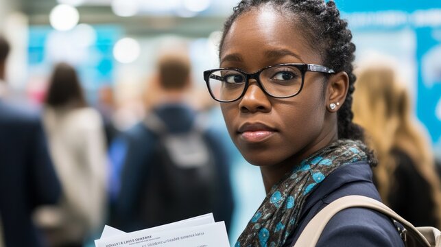 Job seekers actively engaging with recruiters at a bustling career fair, showcasing determination and eagerness in their pursuit of professional opportunities.