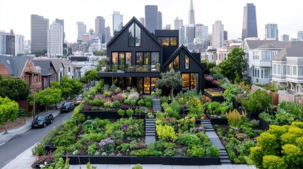 Fototapeta premium Urban community garden thrives a beautiful example of local food sustainability