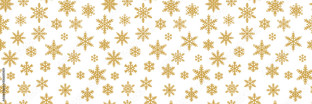Poster gold snowflake seamless vector pattern, elegant holiday print, festive winter horizontal background 