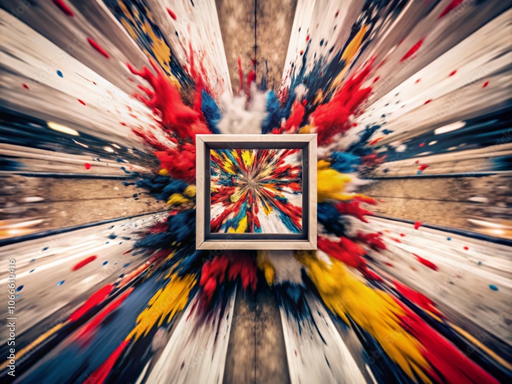 Aufkleber colorful abstract banner with animated square surrounded by dynamic splashes of vibrant colors for m
