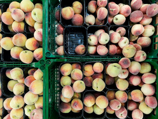 peaches in baskets top view