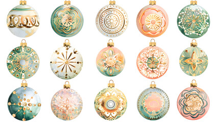 Boho Christmas ornament set clipart with mandala