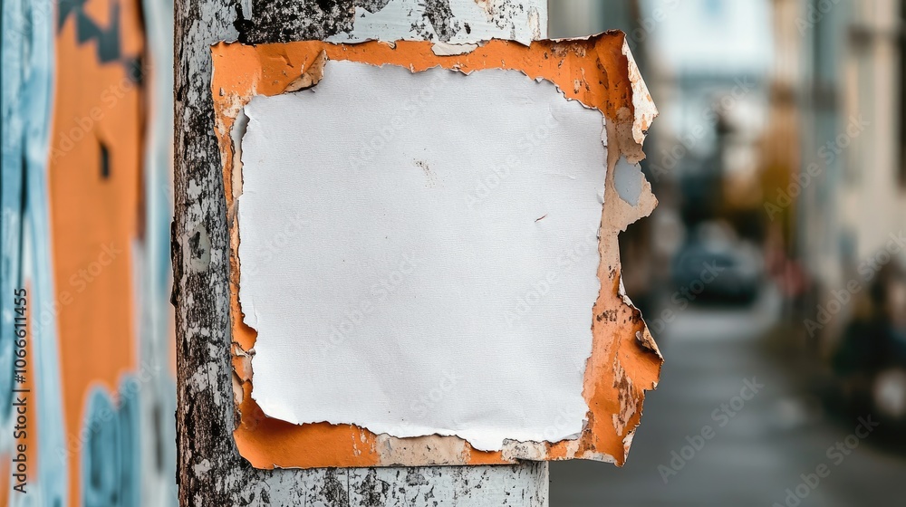 Poster torn paper notice on a pole featuring a blank advertisement space for adding text