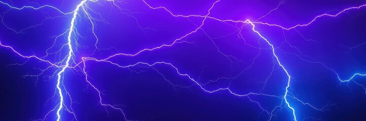 White lightning bolts strike through a dark blue sky