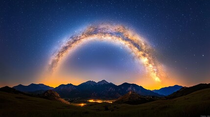 Distant Mountain Range Under Starry Sky