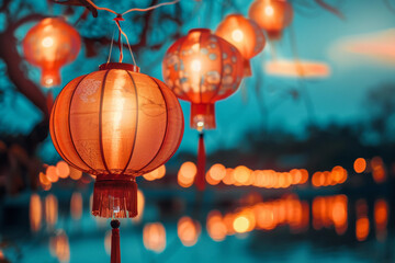 Beautiful greeting card with holiday composition for celebrate chinese festival of lanterns