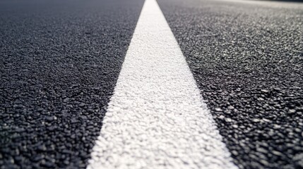 Two white solid lines on a freshly paved asphalt road Close up view