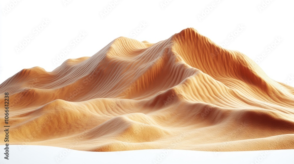 Poster a 3d rendering of a desert mountain range, isolated on a white background.