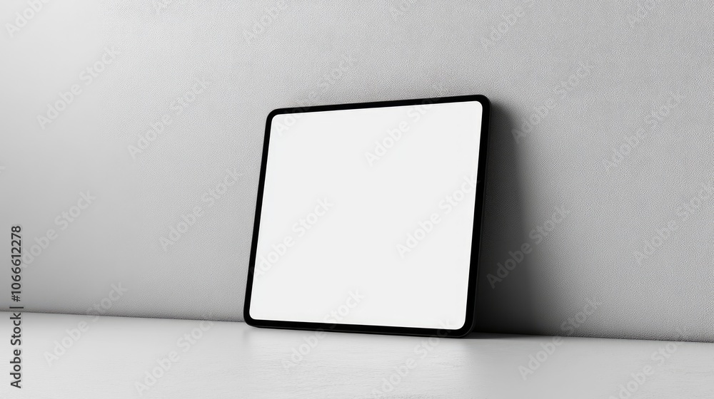 Poster tablet computer featuring a blank white screen set against a white backdrop ideal for mockups and pr