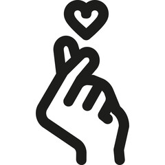A hand forming a heart shape above a finger with two raised fingertips in a minimalist design for love expressions