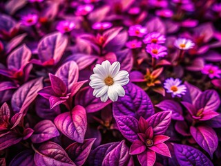 Drone Photo: Violet Leaf, White Flower, Pink Plant Abstract