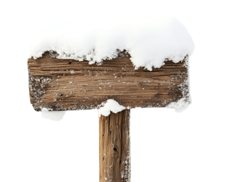 Snow Covered Wooden Signpost, transparent background