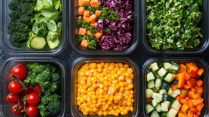 Vibrant meal prep containers featuring fresh greens protein packed legumes and an array of colorful vegetables