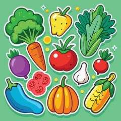 set of vegetables and fruits Sticker set 