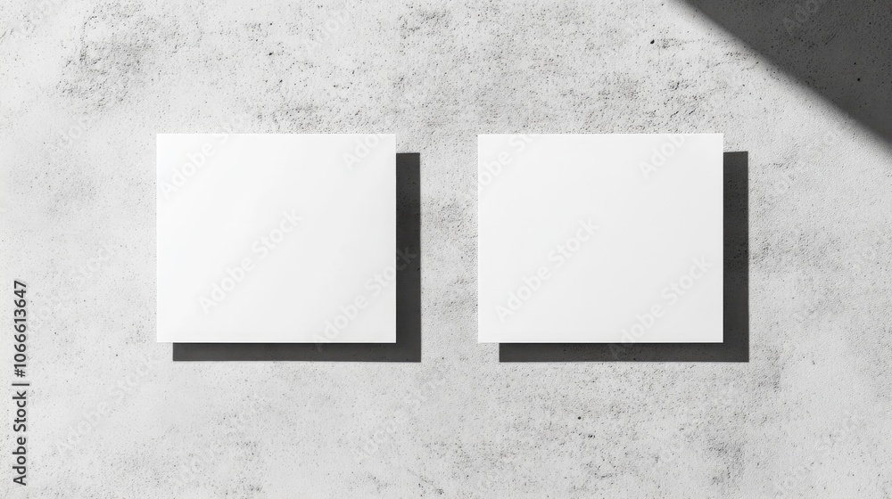 Poster two blank a5 sized white horizontal card mockups with soft shadows against a light grey concrete bac