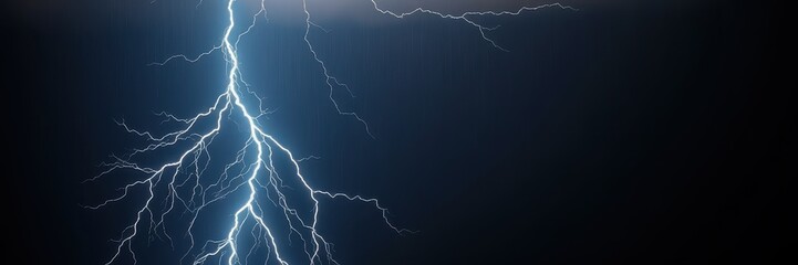 A single lightning strike cuts through a dark, stormy sky