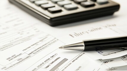 Calculator and Housing Papers on Wooden Desk: Symbolizing Financial Planning and Home Ownership Commitment