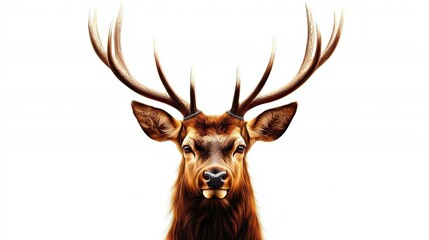 Fototapeta premium Majestic stag with large antlers, white isolated background.