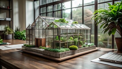 Contemporary Green House Paper Architecture Model in Office with Eco-Landscape Design for Sustainable Living and Modern Aesthetics
