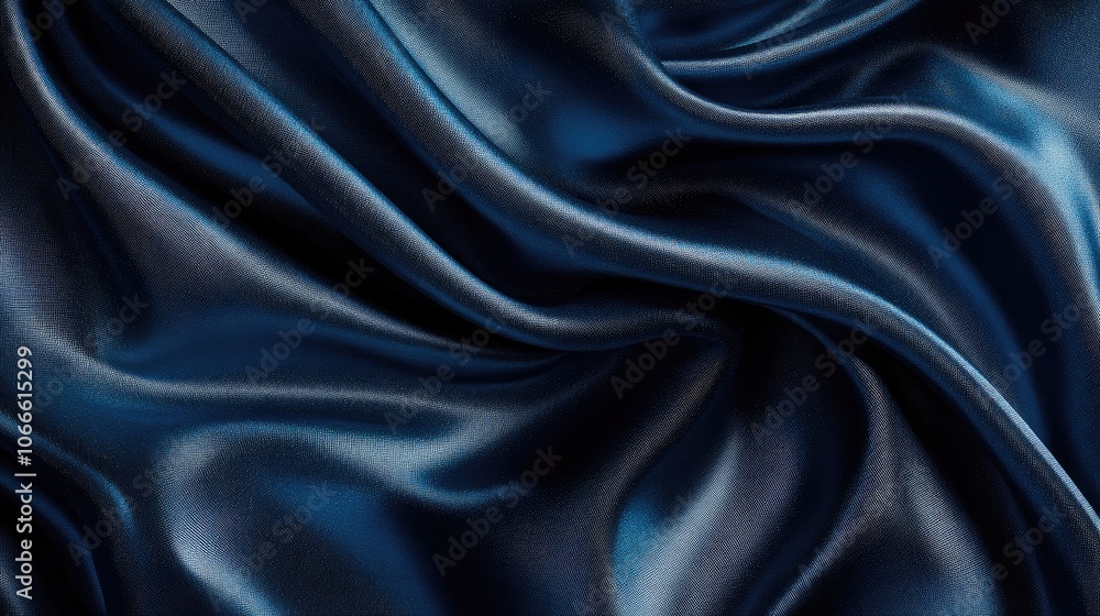 Poster textured dark blue fabric featuring folds and holographic elements creating an abstract geometric ba