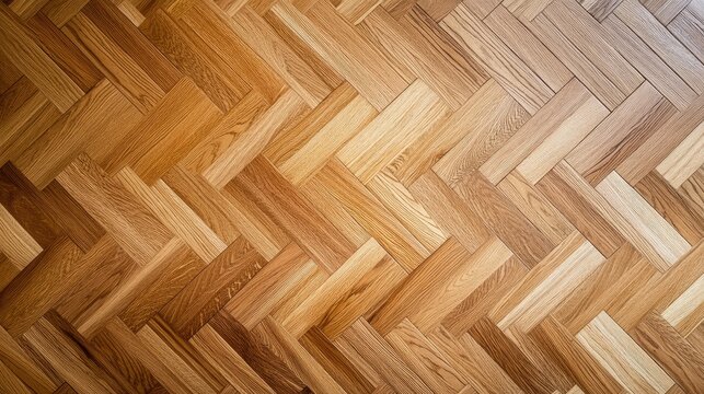 Top view of brushed oak parquet flooring with a bright herringbone pattern on solid wood for a contemporary interior design