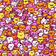 Cute cats pastel color seamless pattern background.