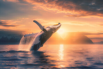 Fototapeta premium Fantastically beautiful majestic huge whale in ocean