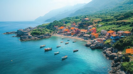 Fototapeta premium Traditional fishing village embraces sustainable practices to protect marine life