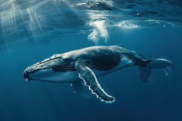 Fantastically beautiful majestic huge whale in ocean