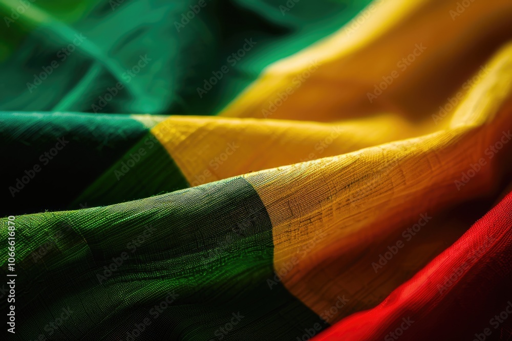 Poster a detailed view of a colorful textile with varied patterns and hues