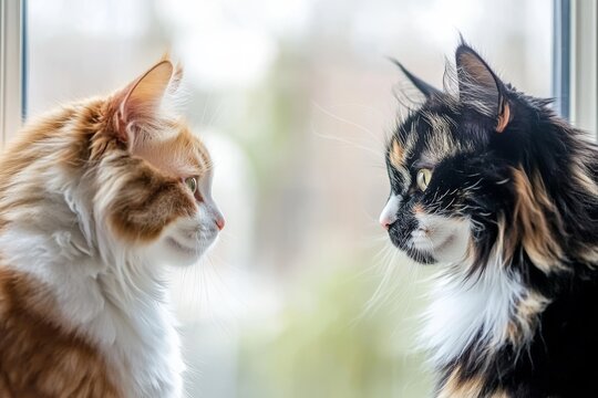 Apparently conversing domestic cats