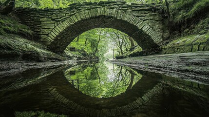 Naklejka premium Stone Arch Bridge Reflecting in a Tranquil Forest Stream
