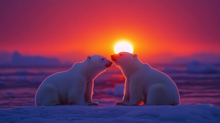 Witness the breathtaking sunrise over thawing arctic landscape highlighting global warming's effects on polar bears