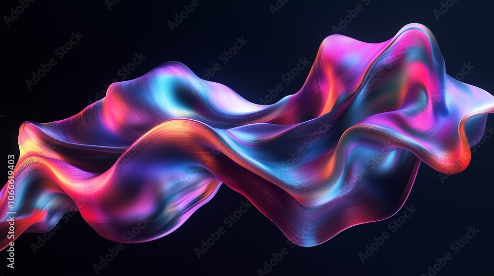 Poster colorful fluid abstract shape with dynamic movement and smooth curves illuminated in vibrant hues ag
