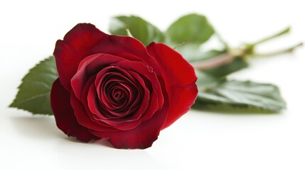 A single red rose on a clean white background is perfect for expressing love and simplicity.