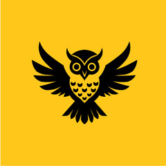 Fototapeta premium Black Owl Minimalist Yellow Background Logo