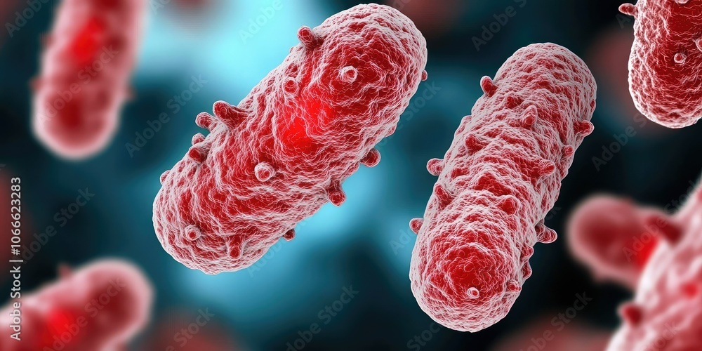 Poster a microscopic view of bacteria showcasing their distinct shape and vibrant colors against a gradient