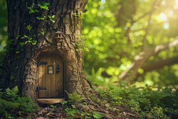 Fantastically beautiful door in wild forest leading to unknown