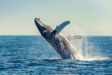 Fototapeta premium Fantastically beautiful majestic huge whale in ocean