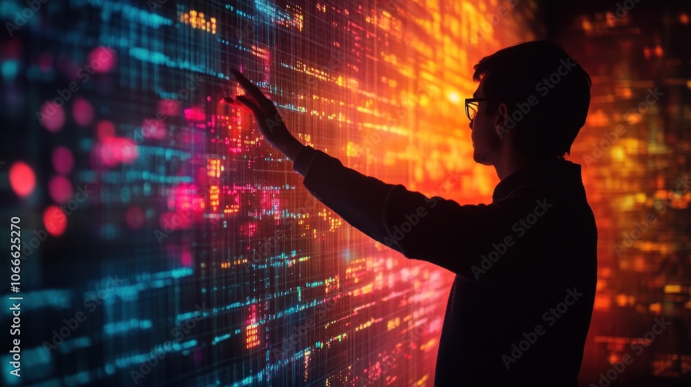 Poster image of an engineer analyzing the distribution of nanoparticles in a material through a digital dis