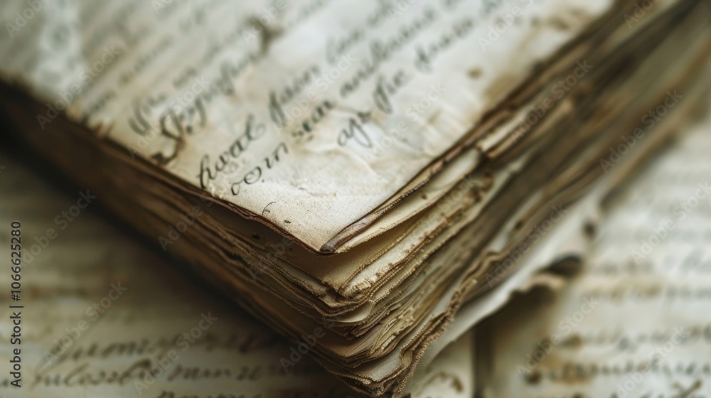Poster a closeup of a handwritten diary with its fragile pages protected by special acidfree paper.