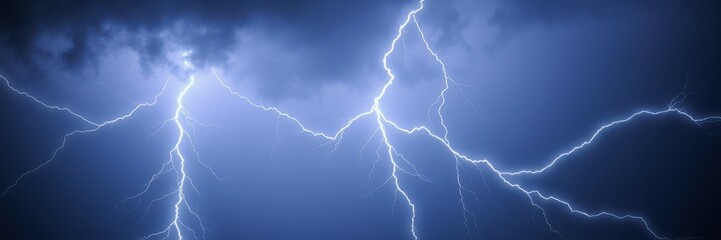 A powerful lightning strike illuminates the dark sky during a summer thunderstorm