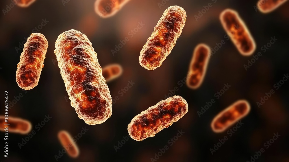 Poster close-up view of bacteria in various shapes, showcasing their intricate structures against a soft-fo