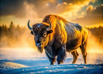 Majestic Bison in Snowy Landscape - AI Photorealistic Image