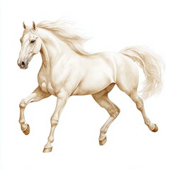Obraz premium A beautiful white horse galloping gracefully across a plain, capturing the essence of freedom and elegance in its movement