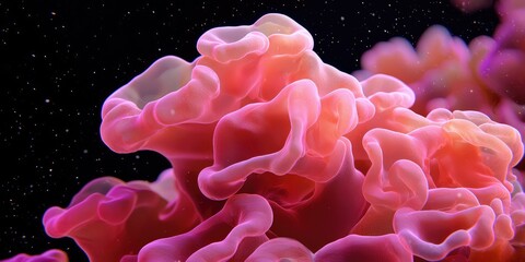 Obraz premium A vibrant coral formation showcasing soft pink hues and intricate textures, set against a dark background.