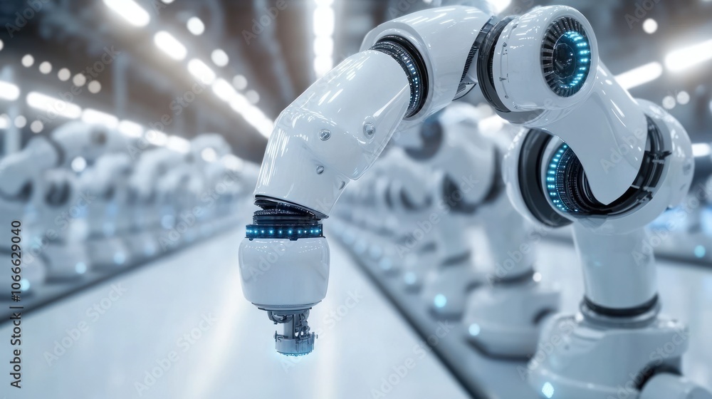 Poster industrial robots pick up product parts quickly and accurately on an assembly line