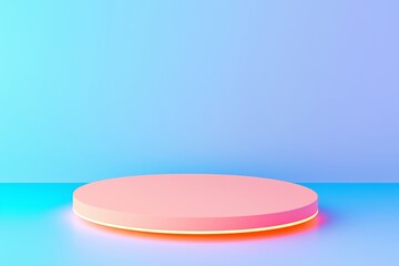 Podium on gradient pink and blue background. 3D render style. Product display concept. Design for banner, poster and background with copy space.