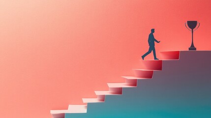 Paper cut-out figure scaling stairs to a trophy, a metaphor for ambition, perseverance, and professional triumph